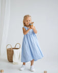 Rochie bleu midi casual din in pentru fete - Daisy