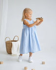 Rochie bleu midi casual din in pentru fete - Daisy