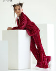 Compleu fuchsia elegant din paiete pentru fete, sacou si pantalon evazat - Astrid