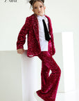 Compleu fuchsia elegant din paiete pentru fete, sacou si pantalon evazat - Astrid