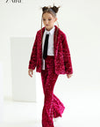 Compleu fuchsia elegant din paiete pentru fete, sacou si pantalon evazat - Astrid