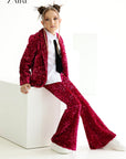 Compleu fuchsia elegant din paiete pentru fete, sacou si pantalon evazat - Astrid