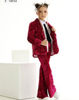 Compleu fuchsia elegant din paiete pentru fete, sacou si pantalon evazat - Astrid