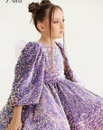 Rochie lila eleganta din paiete pentru fete - Violetta