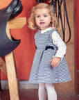 Rochie casual din stofa alb/bleumarin - Paula