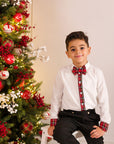 Costum elegant accesorizat in carouri rosii pentru baieti - Tobias