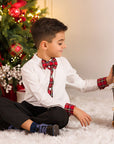 Costum elegant accesorizat in carouri rosii pentru baieti - Tobias
