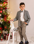 Costum elegant pentru baieti, sacou in carouri si pantalon din catifea gri - 7 ani/ 10 ani