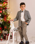Costum elegant pentru baieti, sacou in carouri si pantalon din catifea gri - 7 ani/ 10 ani