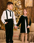 Costum verde elegant din catifea pentru baieti - Peter