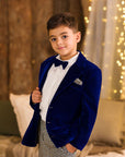 Costum albastru elegant din catifea pentru baieti - Arthur