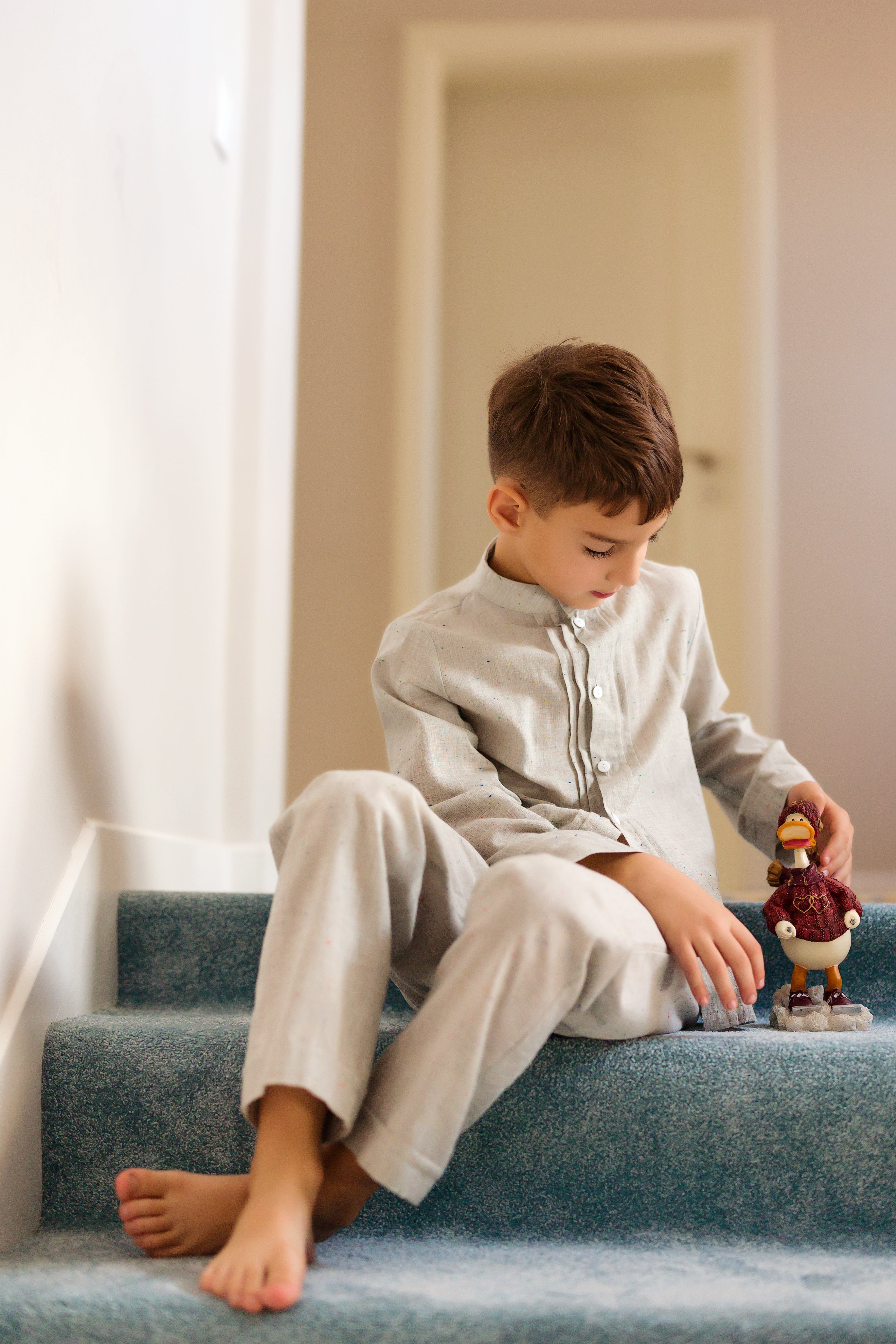 Pijama Baieti, din in gri - Personalizare Broderie