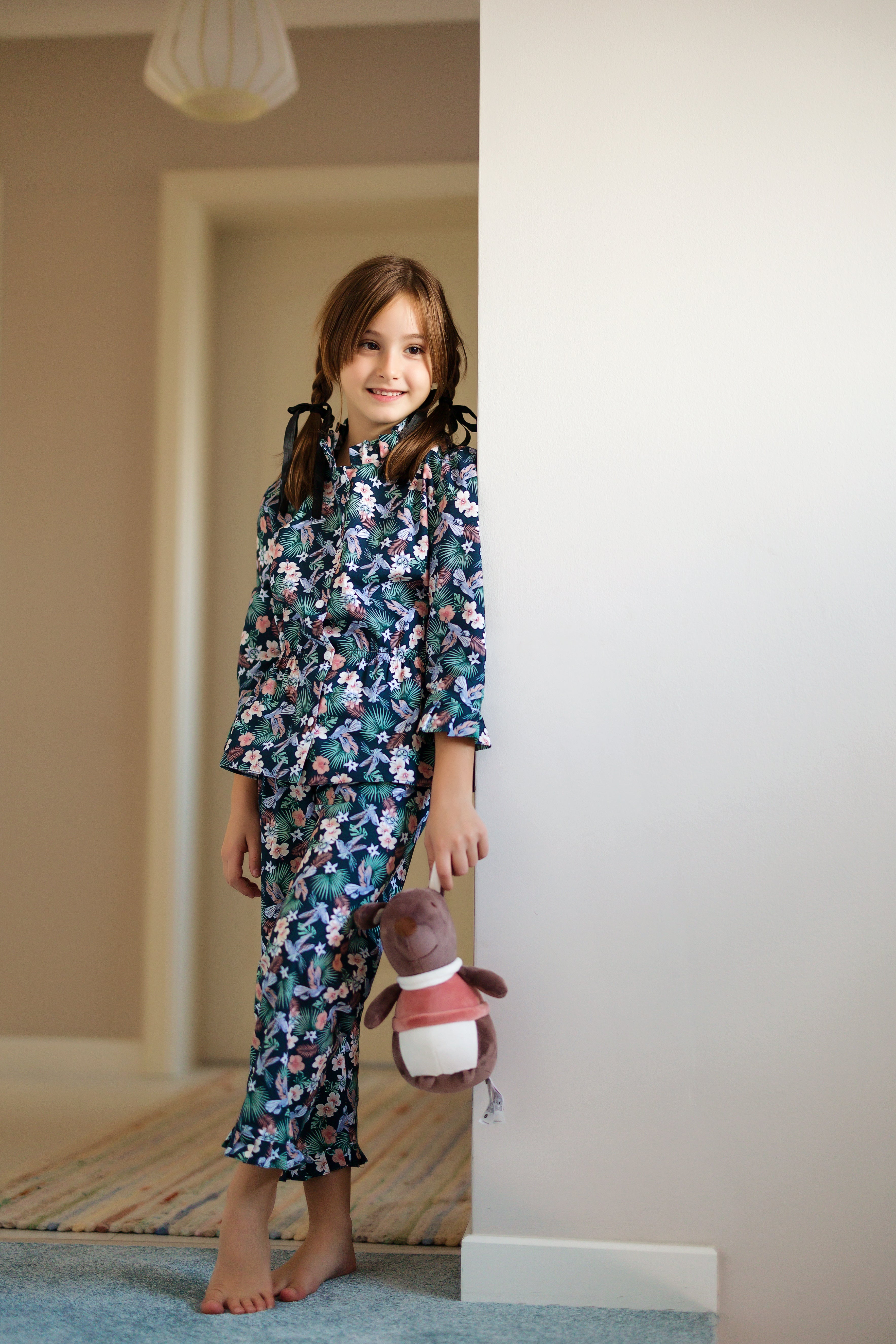 Pijama Fete, imprimeu floral - Personalizare Broderie