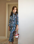 Pijama Fete, imprimeu floral - Personalizare Broderie