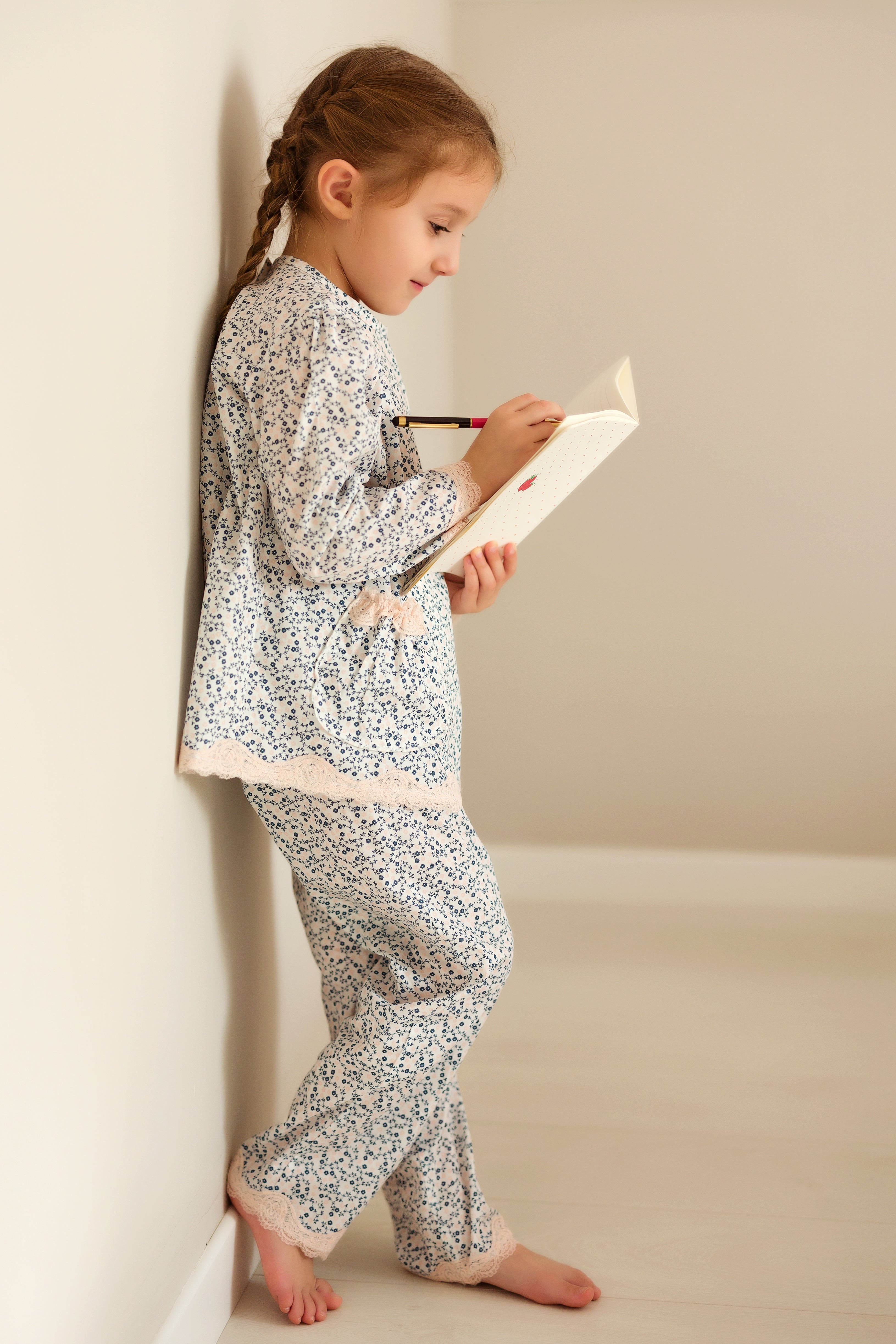 Pijama Fete, imprimeu flori - Personalizare Broderie