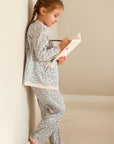 Pijama din bumbac cu imprimeu floral si dantela roz pentru fete - Personalizare Broderie