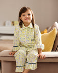 Pijama Fete, imprimeu lamai galbene - Personalizare Broderie