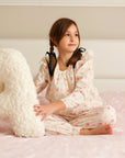 Pijama alba din bumbac imprimat cu pisicute pentru fete - Personalizare Broderie
