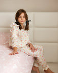 Pijama alba din bumbac imprimat cu pisicute pentru fete - Personalizare Broderie