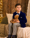 Costum albastru elegant din catifea pentru baieti - Arthur
