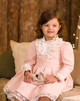 Rochie vintage eleganta din stofa roz si dantela alba - Victoria