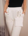 Pantaloni dama sport cu borseta alb