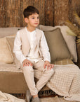 Costum bej elegant din in pentru baieti - Luis