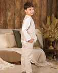 Costum bej elegant din in pentru baieti - Luis