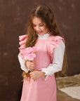 Sarafan din in roz si camasa alba pentru fete - Hazel