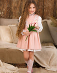 Sarafan roz elegant din in pentru fete - Iris