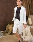 Costum alb elegant din in pentru baieti - Alexander