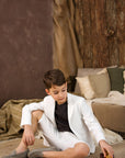Costum alb elegant din in pentru baieti - Alexander