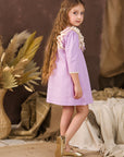 Rochie lila vintage din in pentru fete - 4-5 ani si 10 ani