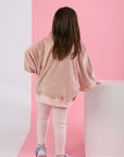 Trening din catifea roz cu bluza oversize pentru fetițe - Cindy