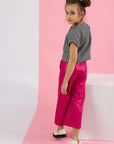 Compleu pentru fete, pantaloni evazati din piele ecologica fuchsia + bluza  -  Doris