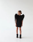 Rochie neagra casual cu volane din tulle pentru fete - Yumi