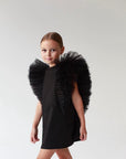 Rochie neagra casual cu volane din tulle pentru fete - Yumi