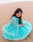 Rochie verde eleganta din dantela cu perle si fulgi naturali pentru fete - 7 ani - LIVRARE 24H