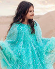 Rochie verde eleganta din dantela cu perle si fulgi naturali pentru fete - 7 ani - LIVRARE 24H