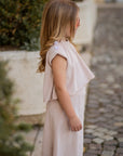 Trening din catifea nude cu pantalon evazat pentru fete