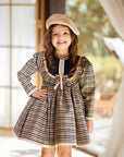 Rochie vintage din stofa in carouri bej pentru fete - Arianna