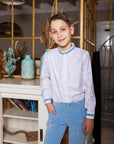 Costum Elegant Baieti, pantalon din catifea bleu + camasa  - Liam