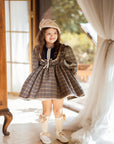 Rochie vintage din stofa in carouri bej pentru fete - Arianna