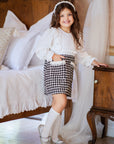 Rochie eleganta din stofa tweed si aplicatii din blana naturala - Thea