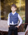 Costum elegant vesta si pantaloni din stofa pentru baieti - Nolan