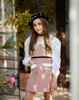 Rochie casual stofa orange si aplicatii din blanita naturala - Anya