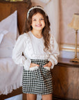 Rochie eleganta din stofa tweed si aplicatii din blana naturala - Thea