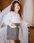 Rochie eleganta din stofa tweed si aplicatii din blana naturala - Thea