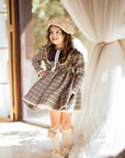 Rochie vintage din stofa in carouri bej pentru fete - Arianna