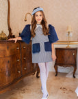 Rochie eleganta pentru fete, stofa si maneci din blanita albastra - 7 ani - LIVRARE 24H